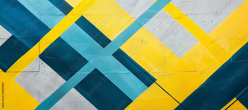 Poster vivid yellow and deep blue abstract background featuring dynamic diagonal lines, creating a bold con