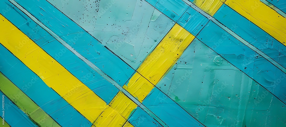 Poster vivid yellow and deep blue abstract background featuring dynamic diagonal lines, creating a bold con