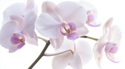 Fototapeta premium Ethereal White Orchid with Delicate Purple Accents - Detailed Macro Shot of Romantic Flower Petals | Photorealistic Floral Beauty
