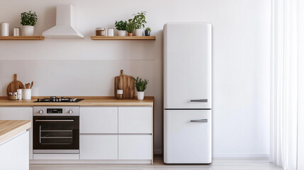 Fototapeta premium kitchen with modern design with white cabinetry, stainless steel appliances, and a large island.