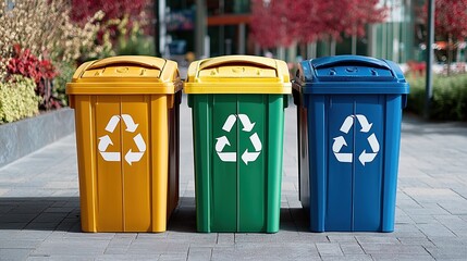 Three Recycling Bins in a Row