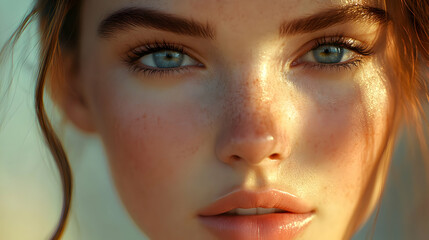 Close-up of Woman's Face with Blue Eyes - Illustration