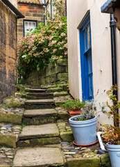 Narrow alleyway in the fishing village on the North Yorkshire coast