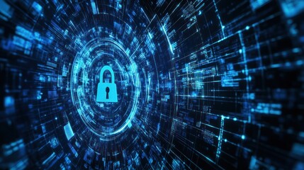 Fototapeta premium Cyber Security Concept with Blue Padlock Inside Digital Circle