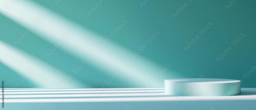 Poster a minimalist scene featuring geometric shapes illuminated by soft light, perfect for backgrounds and