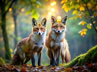 Enigmatic Foxes with Two Tails in a Mystical Forest Setting Captivating Nature Lovers Everywhere