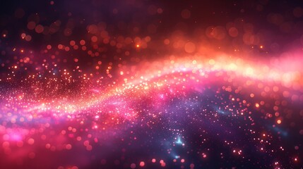 Sparkling bokeh lights in a wave shape, bright and colorful, create a festive and magical atmosphere perfect for adding romance and love to projects