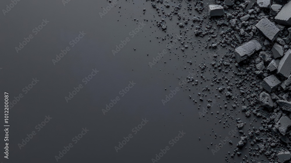 Poster textured surface with scattered black particles, creating a striking contrast against a smooth dark 