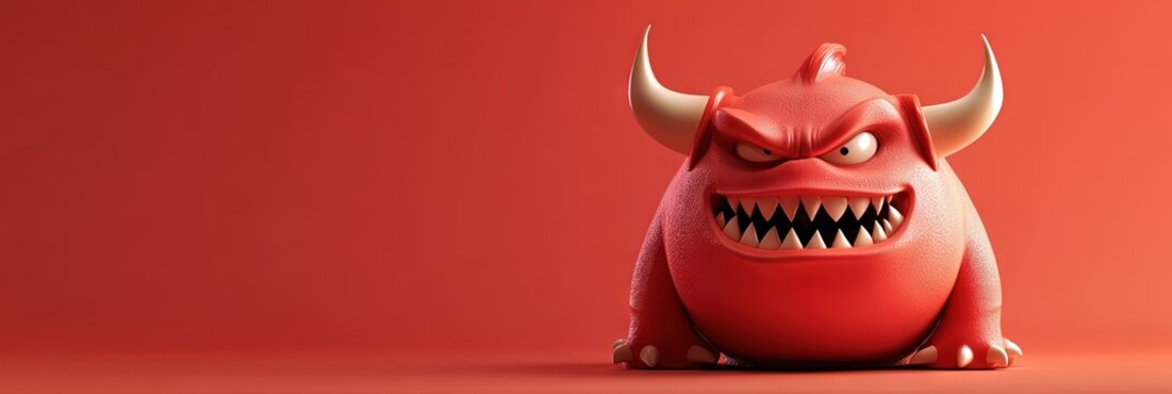 3D animated cartoon devil friendly, solid background, copy space