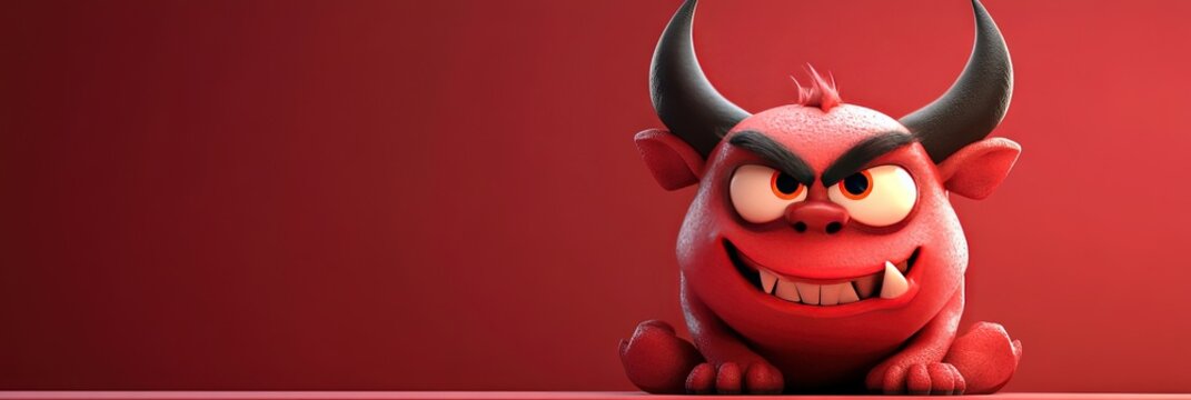 3D animated cartoon devil friendly, solid background, copy space