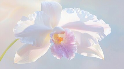 Fototapeta premium Enchanting Close-Up of White Orchid with Purple Veins in Serene Garden Environment - Ultra-Detailed Macro Shot