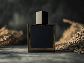 black perfume bottle isolated on dark background