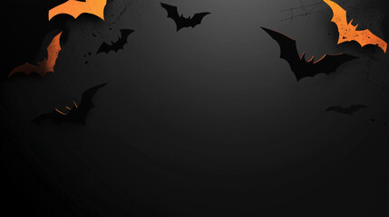 black and orange bats on dark black background vector art banner