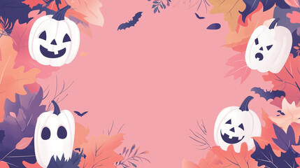 four white pumpkins on a pink background with bats background