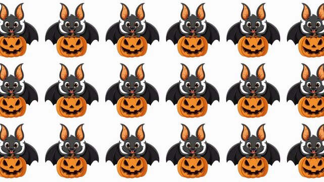 Halloween bat and pumpkin illustration, cute