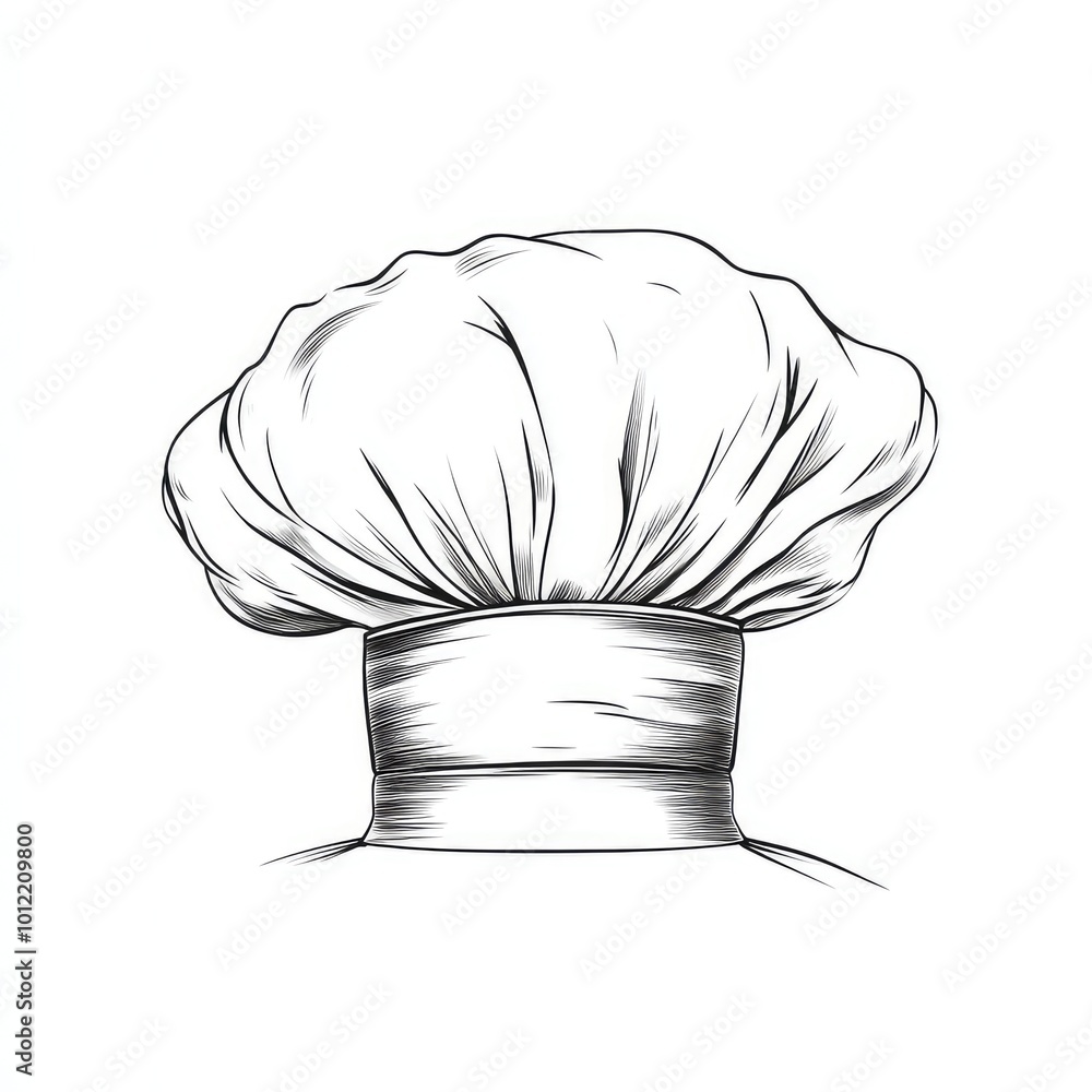 Poster simple continuous black line drawing of chef’s hat in minimalistic style on white background for mod