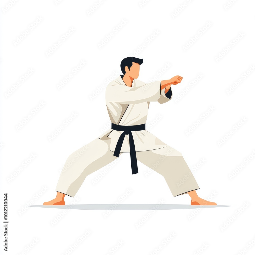 Poster cartoon-style karateka icon in vector format with flat colors on white background for modern design 