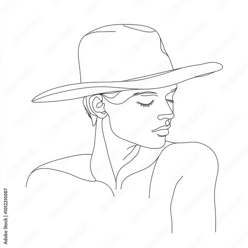 Poster minimalistic continuous line drawing of a man’s hat on white background - simple and elegant single 