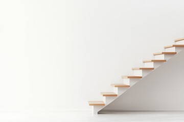 Stylish wooden staircase against a clean white background, showcasing modern design and minimalism, perfect for architecture and interior decor themes.