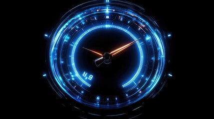 Futuristic Neon Clock on Dark Background - Modern Time Concept with Digital Elements and Glowing Lights