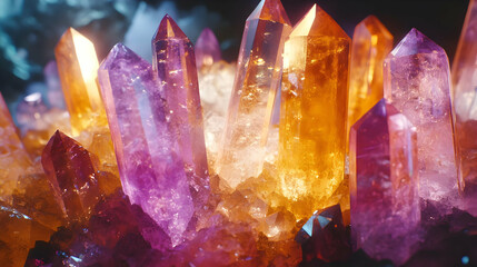 Close Up of Purple and Orange Crystals - Realistic Image