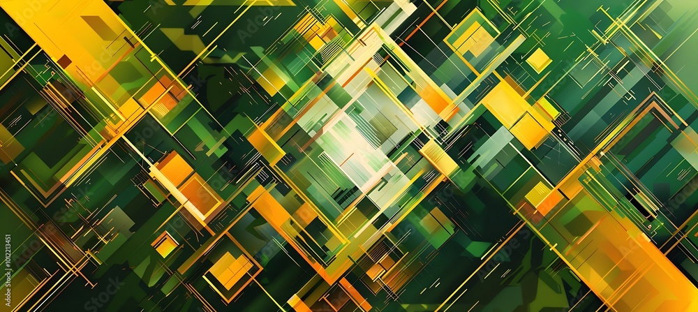 Aufkleber bold and harmonious fusion of green and yellow geometry creating a striking abstract canvas with sym