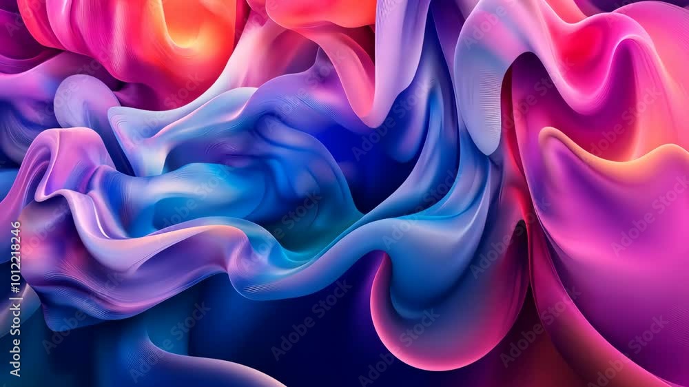 Poster Abstract colorful fluid art design with pink and blue waves, digital texture. Modern creativity and artistic expression concept