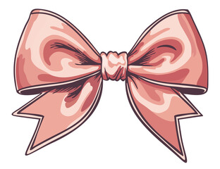 Vector pink bow isolated on white background. Girlish hair accessory. Feminine style.