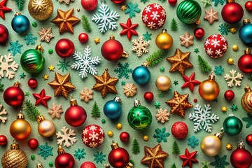 Festive Christmas Pattern Background Featuring Snowflakes, Ornaments, and Holiday Cheer Elements