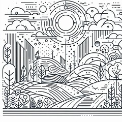 LANDSCAPE Outline aesthetics space, nature and city for web design and decoration