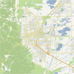 Map of Boulder in Colorado in a normal road map style. Contains layered vector with roads water, parks, etc.