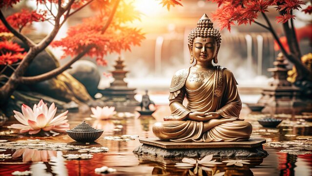 Happy Vesak Day, Buddha Purnima wishes greetings with buddha and lotus illustration. Can be used for poster, banner, logo, background, greetings, print design. abstract illustration design.