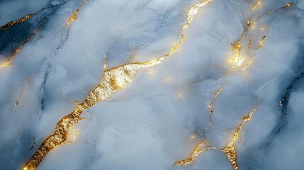 Abstract Background with Golden Veins - Blue and White Marble Texture