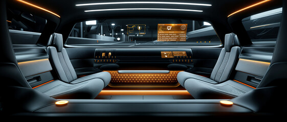 Interior in a modern, futuristic self-driving car, concept of autonomous driving