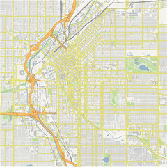 Fototapeta premium Map of Denver Center in Colorado in a normal road map style. Contains layered vector with roads water, parks, etc.