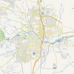 Map of Pueblo in Colorado in a normal road map style. Contains layered vector with roads water, parks, etc.