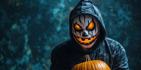 man wearing halloween costume, solid background, copy space 