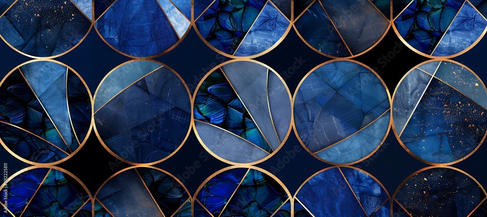 Poster luxurious blue background featuring sleek geometric patterns and abstract forms, offering a modern a