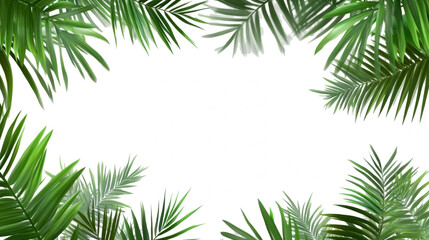 Lush green palm leaves create a tropical frame against a light background for design purposes