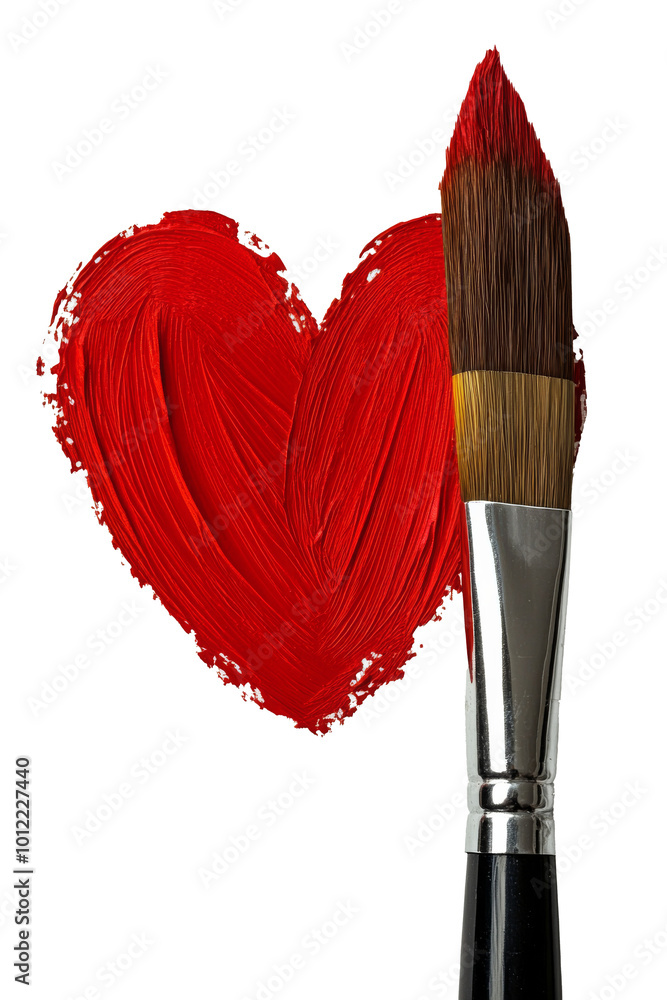 Poster creating a red heart shape with a paintbrush on a blank canvas for a heartfelt expression