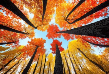 vibrant forests showcasing stunning transitions seasons rich colors textures masterpiece, bark, branches, blooms, biodiversity, biomes, clusters