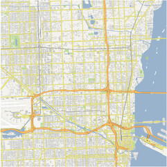 Fototapeta premium Map of Allapattah in Florida in a normal road map style. Contains layered vector with roads water, parks, etc.