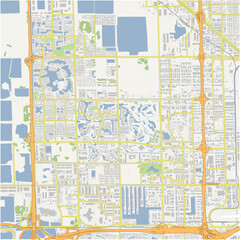 Map of Doral in Florida in a normal road map style. Contains layered vector with roads water, parks, etc.