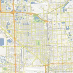 Naklejka premium Map of Hialeah in Florida in a normal road map style. Contains layered vector with roads water, parks, etc.