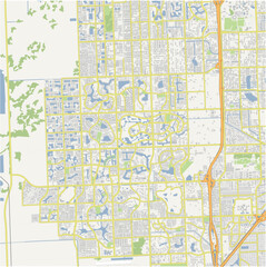 Map of Kendale Lakes in Florida in a normal road map style. Contains layered vector with roads water, parks, etc.