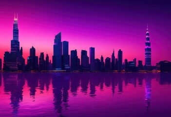 Fototapeta premium stunning dusk city skyline vibrant lights capturing urban beauty architectural grandeur, cityscape, metropolis, architecture, buildings, horizon, evening