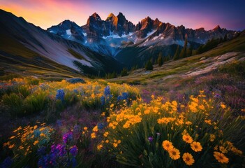 Fototapeta premium breathtaking dramatic landscapes displaying vibrant raw beauty stunning forms enchanting elegance, mountain, sky, river, tree, sunset, sunrise
