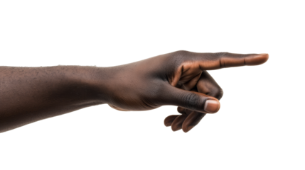 Hand pointing clearly against a white background, highlighting gesture and communication