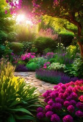 Fototapeta premium dazzling nature inspired outdoor spaces showcasing unique gradient patterns lush colors textures, landscape, scenery, ecology, flora, plants, gardens