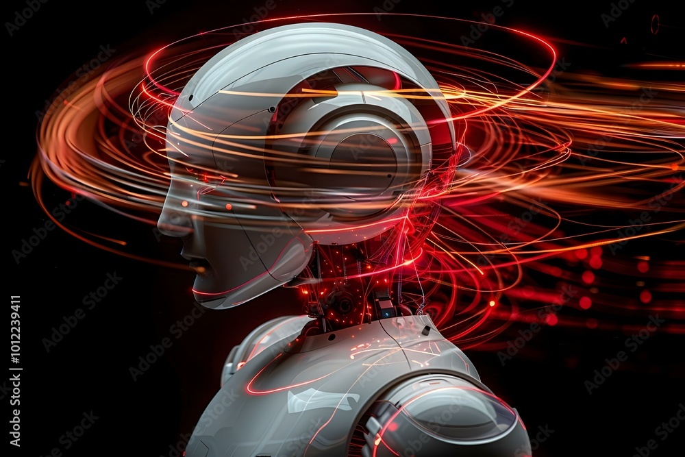 Aufkleber humanoid robot experiencing vertigo and bppv due to brain pain stroke. ai code is being used to help
